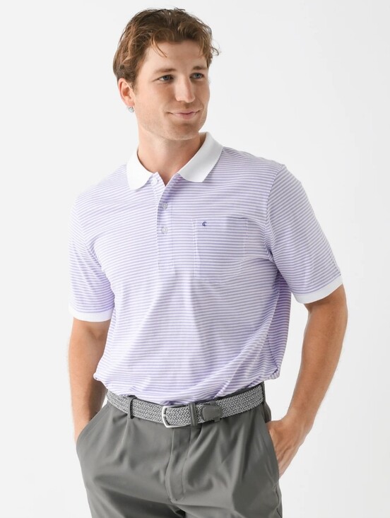 Criquet Other - Criquet Men's Lavender Stripe Polo with White Contrast Collar
